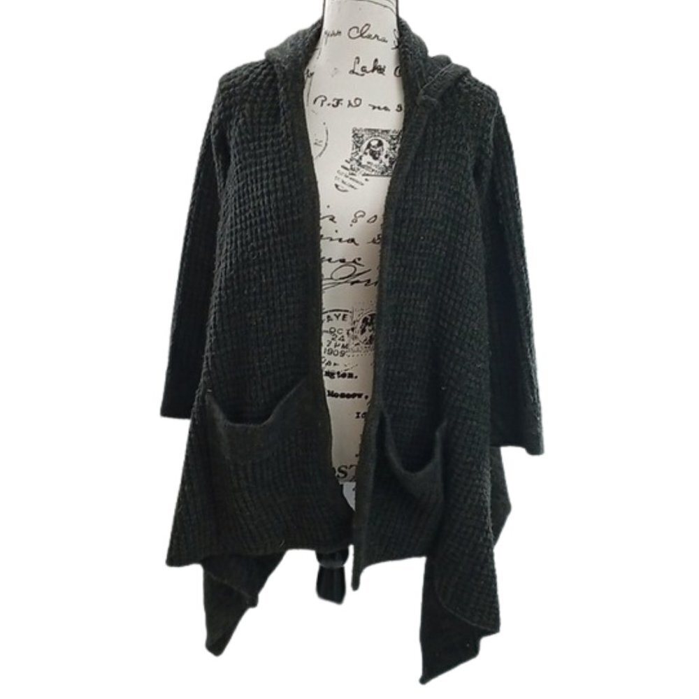 Neiman Marcus Cardigan Sweater Knit Tattered Hooded Winter Open Front XS